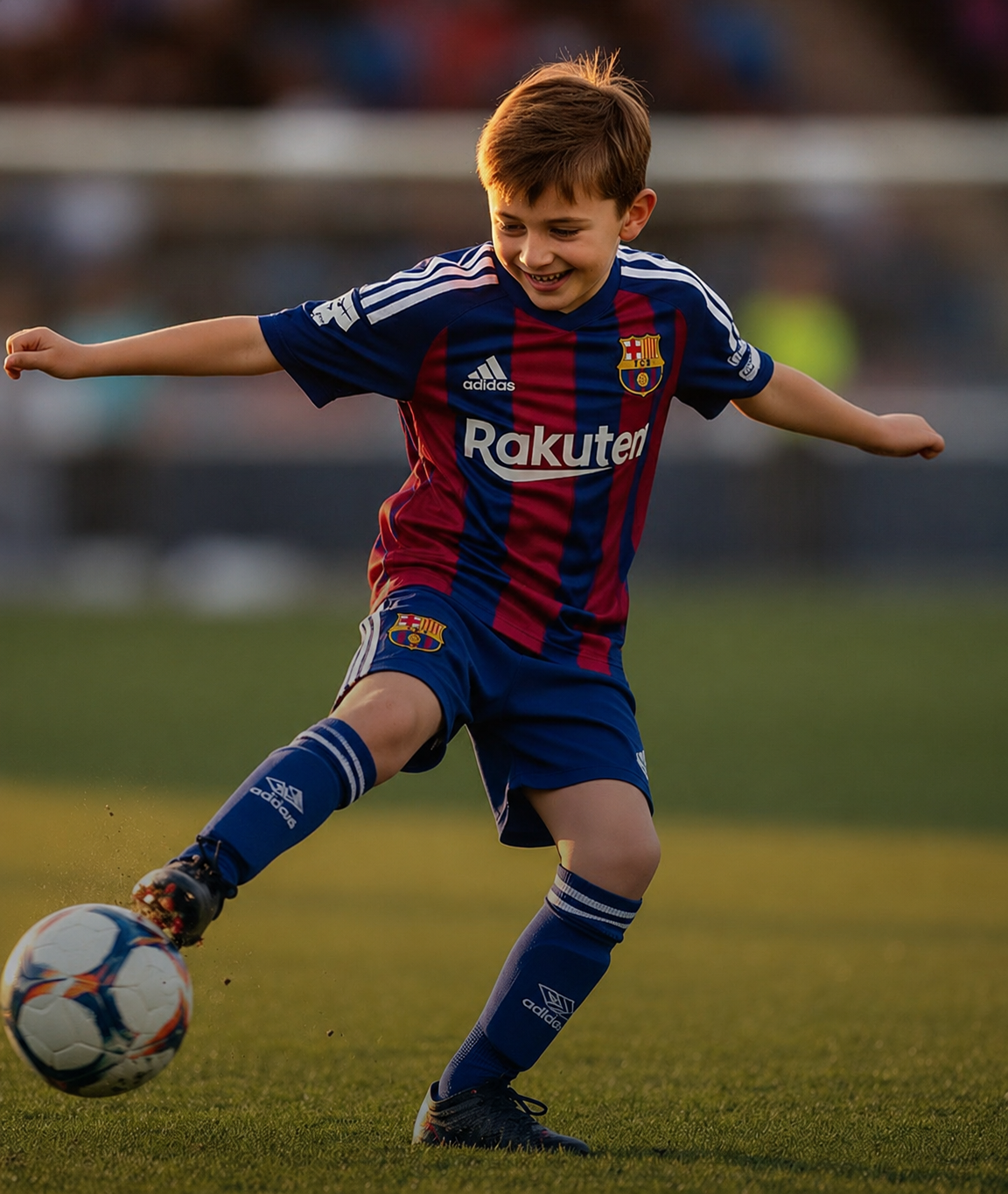 Niño jugando al fútbol con alegría